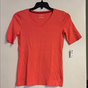Talbots Women's Bright Coral V-Neck Tee XS